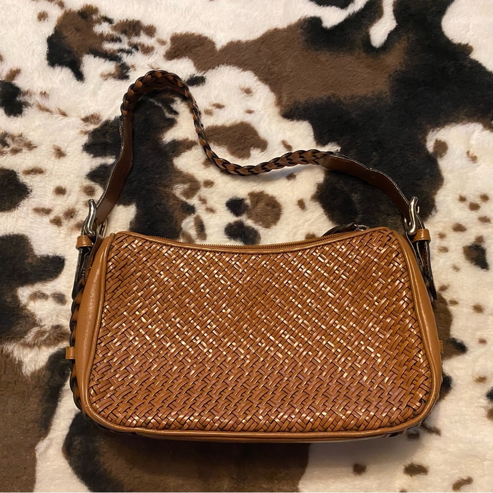 Brown Woven Leather Shoulder Bag